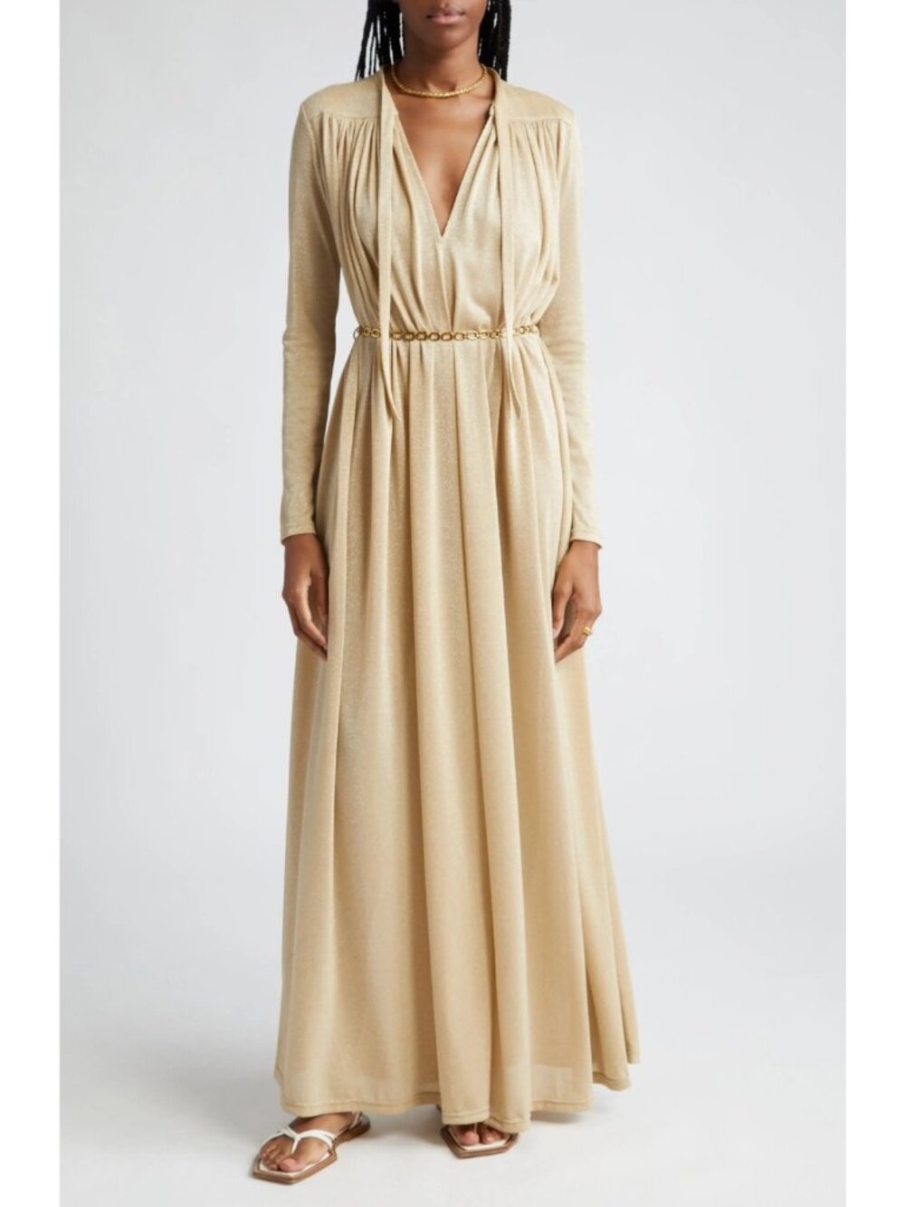 Zimmermann Matchmaker Metallic Long Sleeve Jersey Dress Gold Size 2 US 8